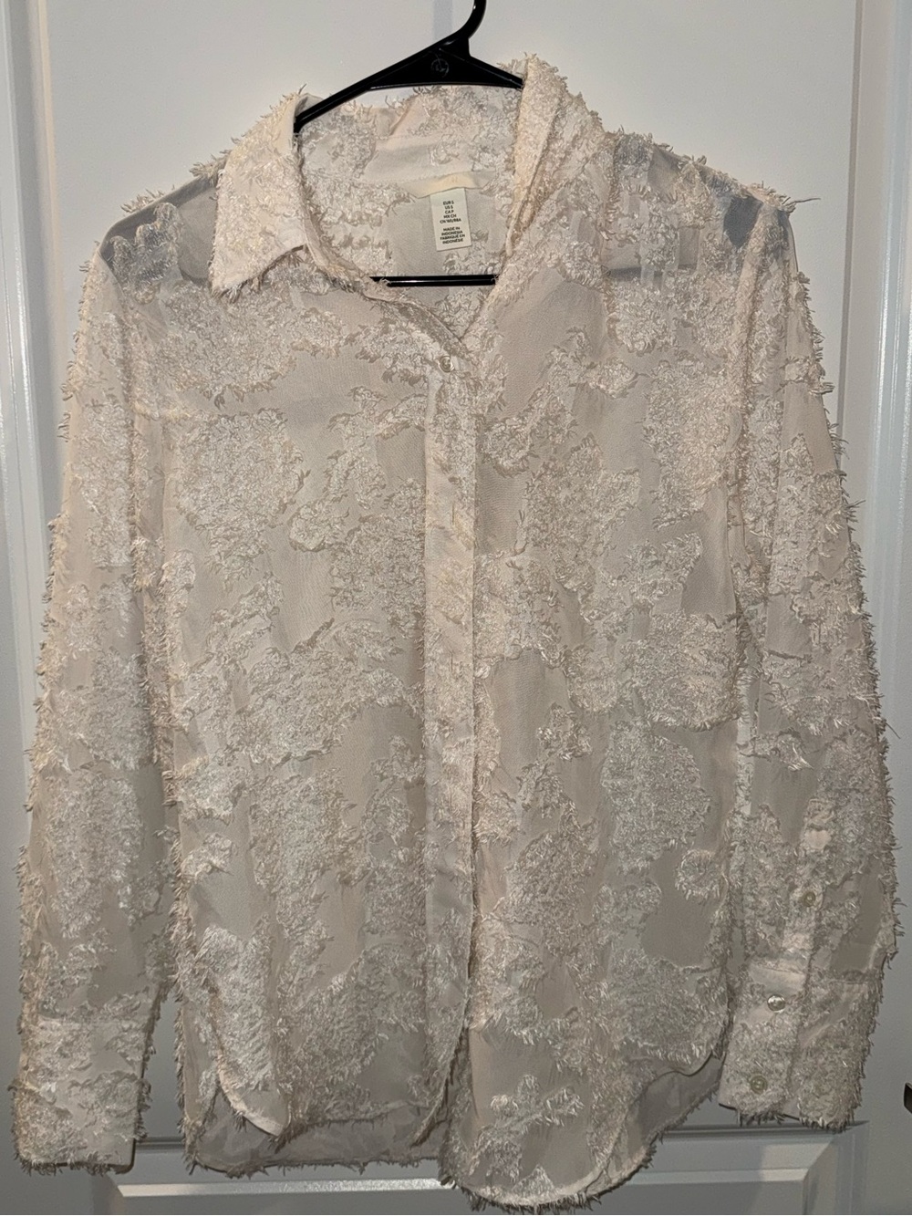 H&M Cream Textured Sheer Button-Down Shirt
